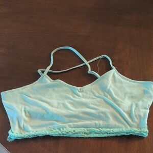 Light Blue Lace Trim Crop Top